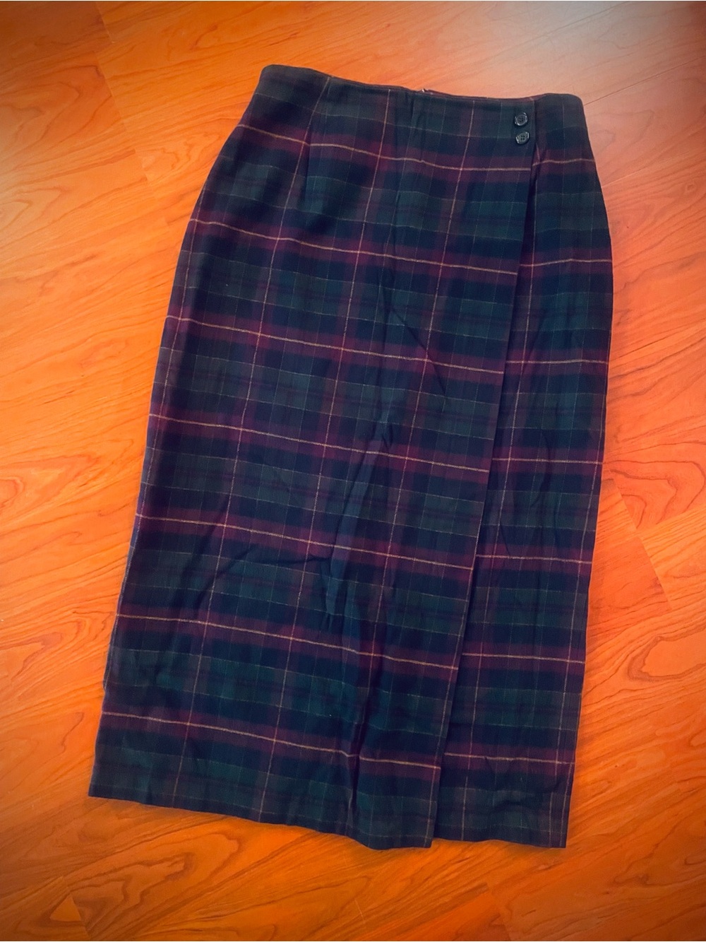 VTG Talbots Long Faux Wrap Skirt Green Purple Plaid Flannel Maxi sz 12 - Picture 4 of 14